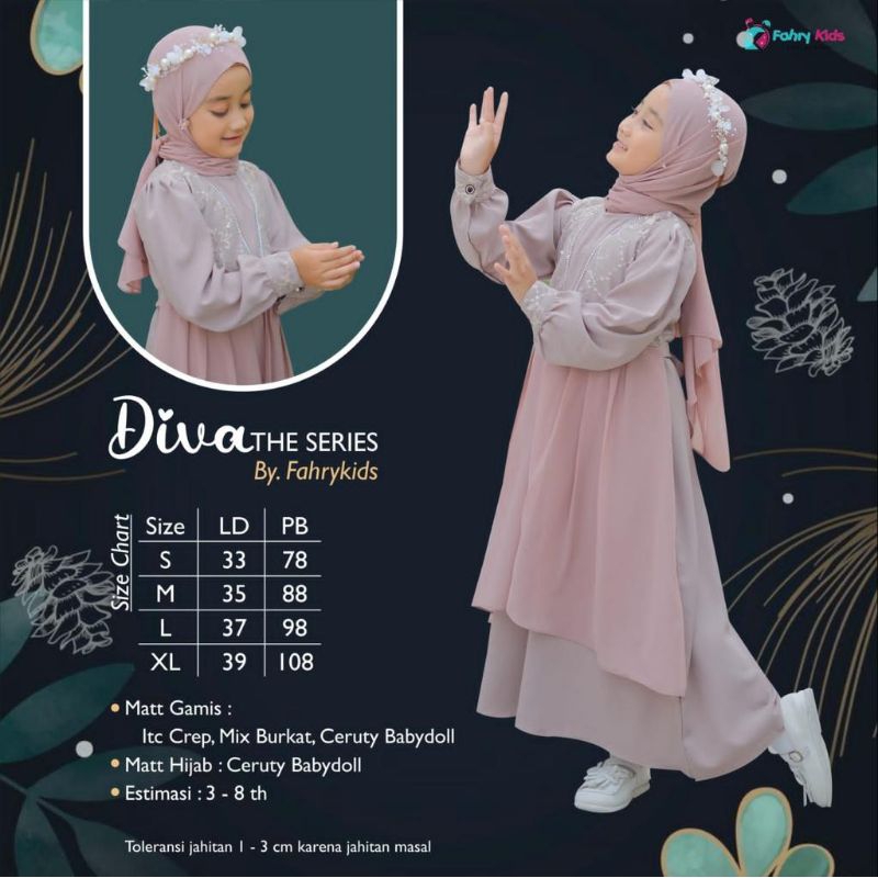 [4-8th] READY STOCK GAMIS PRINCESS ANAK DIVA THE SERIES (GAMIS+PASHMINA INSTAN) 4-8TAHUN MATT TILE DOTTY / BAJU GAMIS LEBARAN ANAK PEREMPUAN PREMIUM DIVA THE SERIES SET ORIGINAL BY FAHRY KIDS WEAR / GAMIS ANAK DIVA FAHRYKIDS + PASHMINA INSTAN