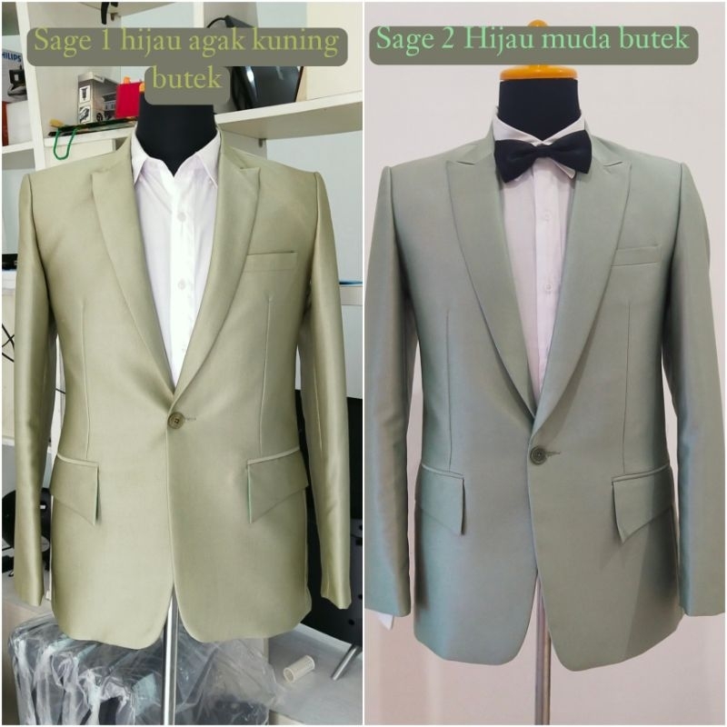 Setelan Jas dan Celana Pengantin Pria Warna Sage Green Jas Wedding
