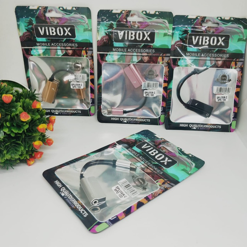 Vibox Splitter spc100 type c 2in1 Adapter Converter Jack 3.5mm Audio and Type C to Type C charging Adaptor OTG Premium quality Promo Sen