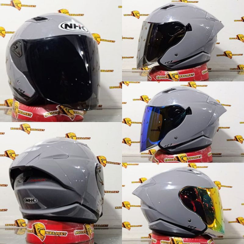 Helm NHK R1 MAX solid gorilla grey glosy paket ganteng (terbaru)