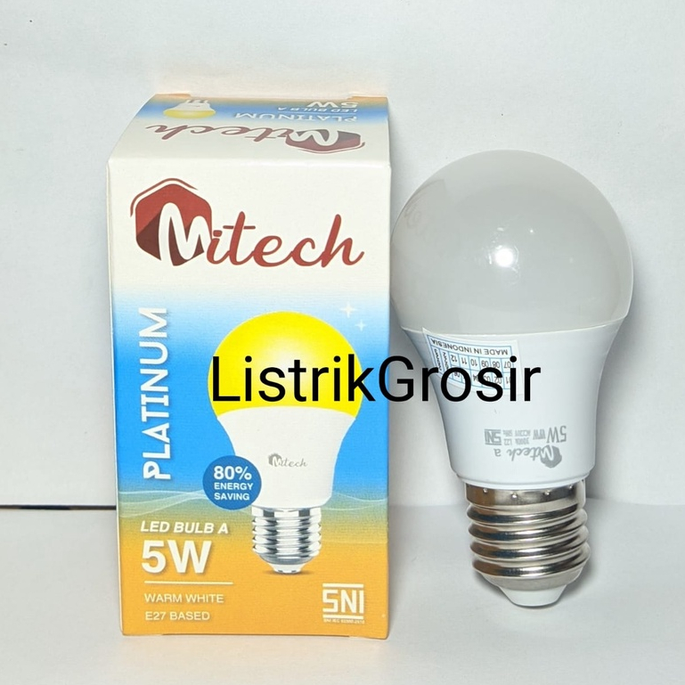 Warm White / Kuning Lampu Led MiTech Bohlam A Bulb 5w 5 Watt Kuning