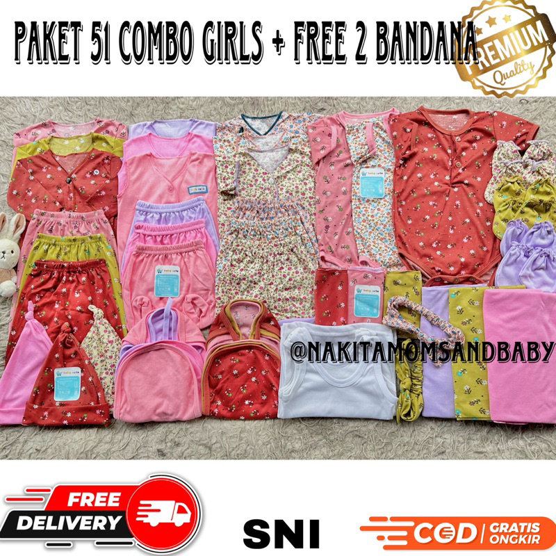 51pcs Paket Komplit Perlengkapan Baju dan celana Bayi gurita sarung tangan singlet bedong jumper Baru Lahir, 3-6 dan 6-12 bulan Baby girls  promo 9.9