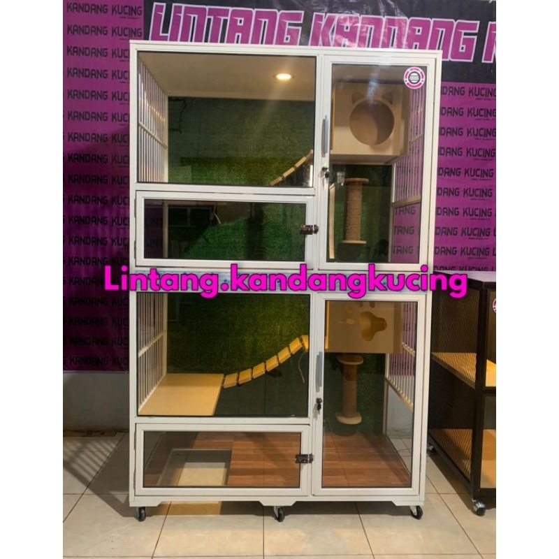 Kandang Kucing Aluminium Minimalis Kandang Kucing 2 Tingkat Kandang Kucing Besar Mainan Kucing