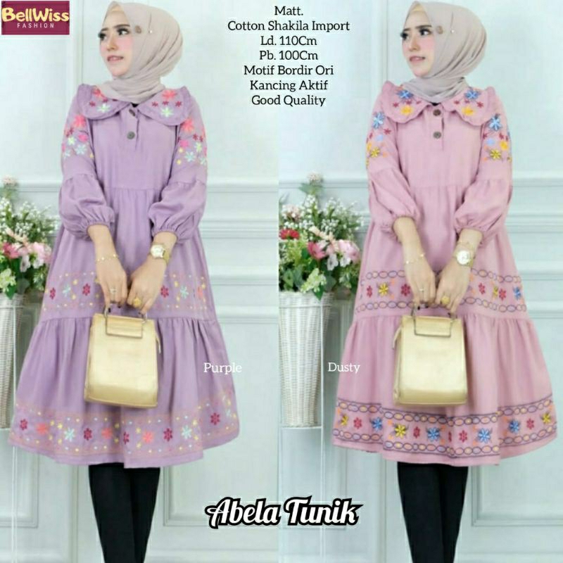 Abela Tunik, TUNIK WANITA MUSLIM CANTIK MODIS FIT XXL LD 110 BAHAN KATUN SHAKILA IMPORT MIX BORDIR KANCING BUSUI TERMURAH TERLARIS OOTD KEKINIAN