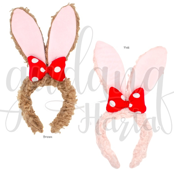 Bando Rabbit Polkadot Bow Hairband Bentuk Telinga Kelinci Pita Merah GH 211113