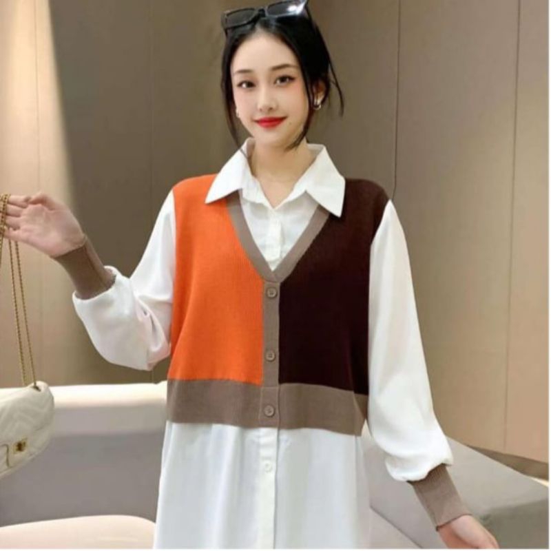 Blouse Wanita, Blouse Korea, Blouse Katun Silk Mix Rajut , Atasan Wanita Import , Baju Wanita, Busui