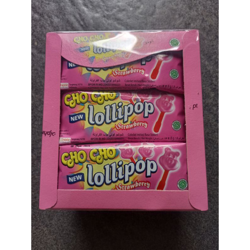 

Cho cho lollipop coklat strawberry box isi 24pcs