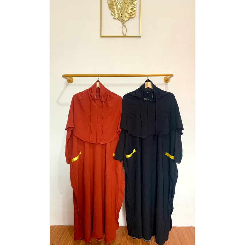 (Syari) Gamis Kaftan Abaya Set Hijab Bergo