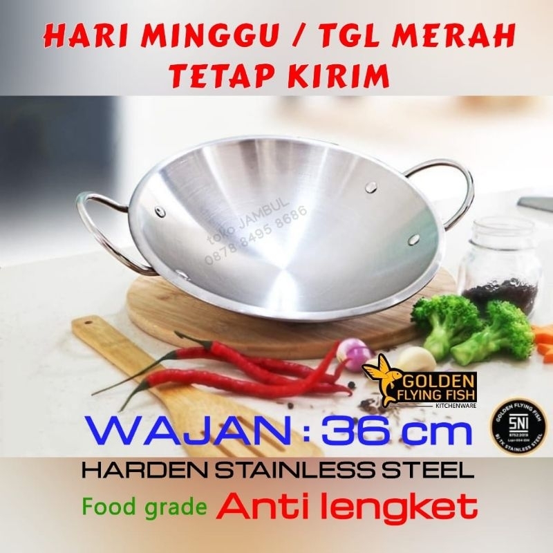 Wajan stainless steel anti lengket 36 cm golden flying fish