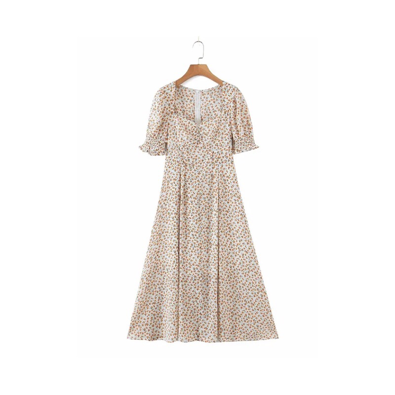 Dress Panjang Casual Musim Panas Putih Bunga Dress casual Putih Bunga Orange