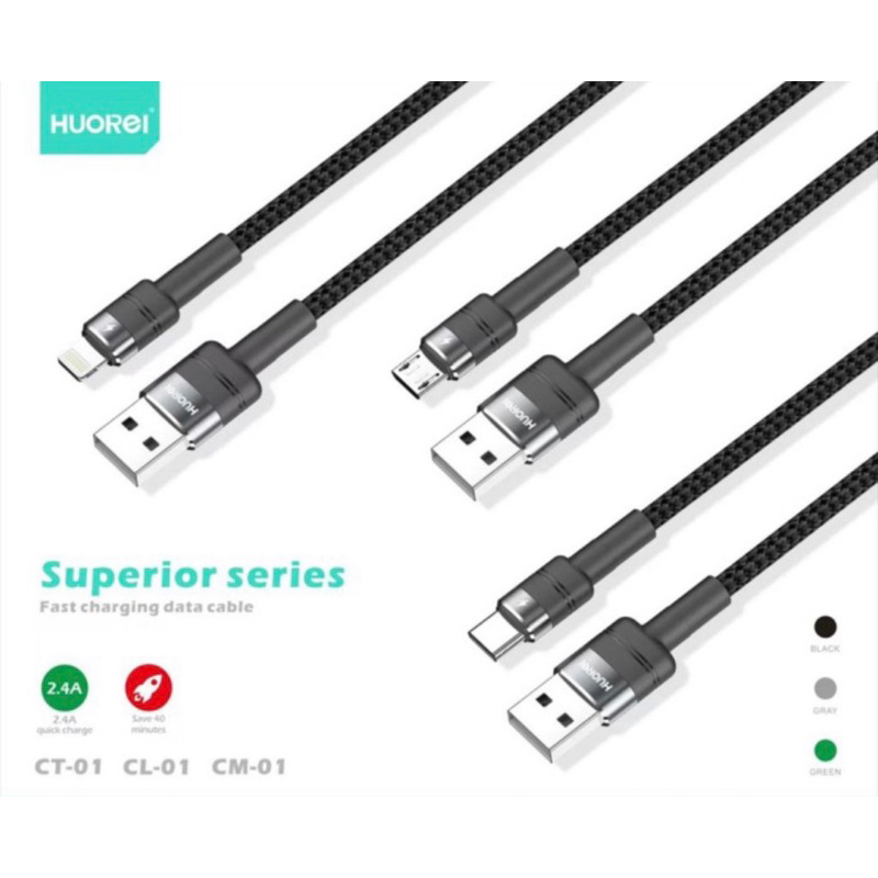 HOUREI Kabel Data Superior-01 1M 2.4a Fast Charging - Kabel Data HOUREI Superior fast charging