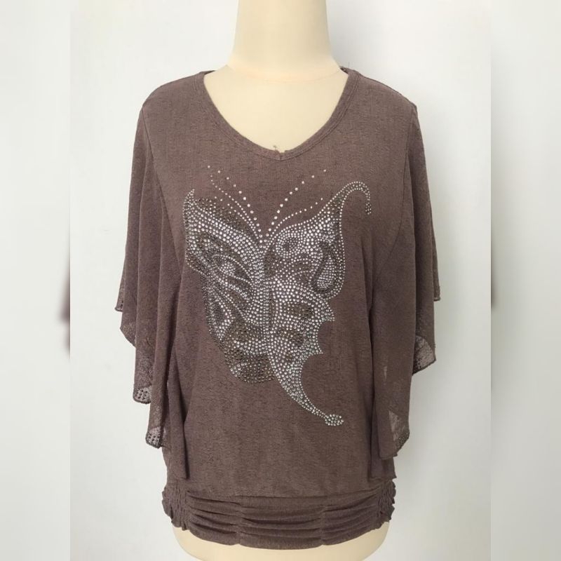 PRELOVED - BUTTERFLY CHOCOLATE BLOUSE
