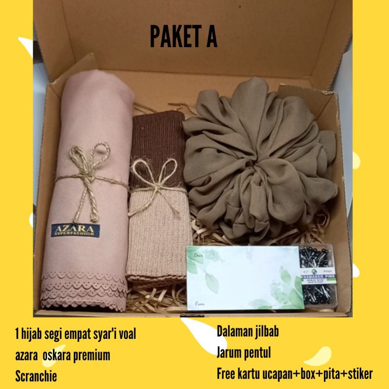 

hampers hijab coklat series/hijab segi empat SYAR'I/hampers premium/giftbox wisuda