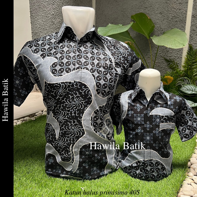 Kemeja Batik Couple Ayah Anak Warna Abu