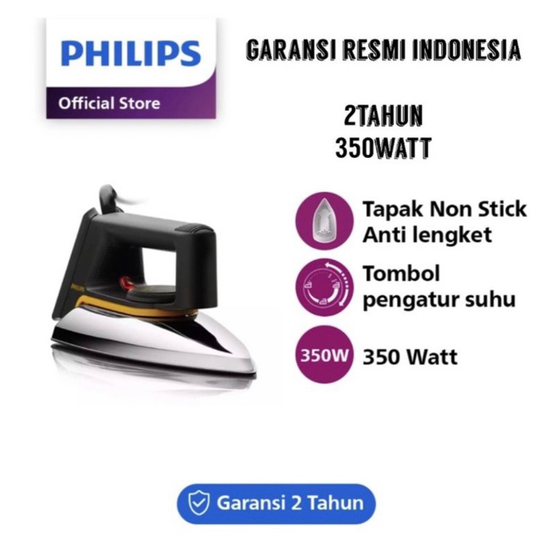 [ Philips ] Setrika / Gosokan Philips HD1172 - Classic Dry Iron (Resmi Philips Indonesia)