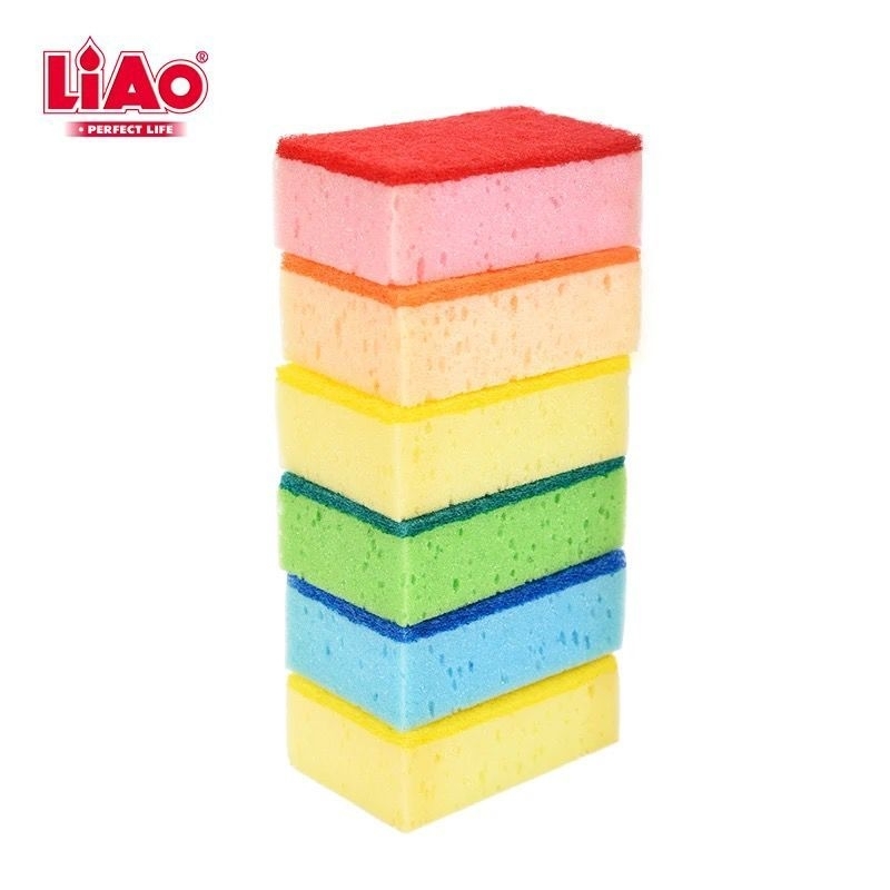 LIAO Spons Sabut Cuci Piring isi 6 pcs Anti Gores Sponge Serbaguna (H130039)