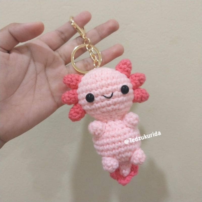 Amigurumi Baby Axolotl keychain/ Boneka rajut Baby Axolotl Ganci