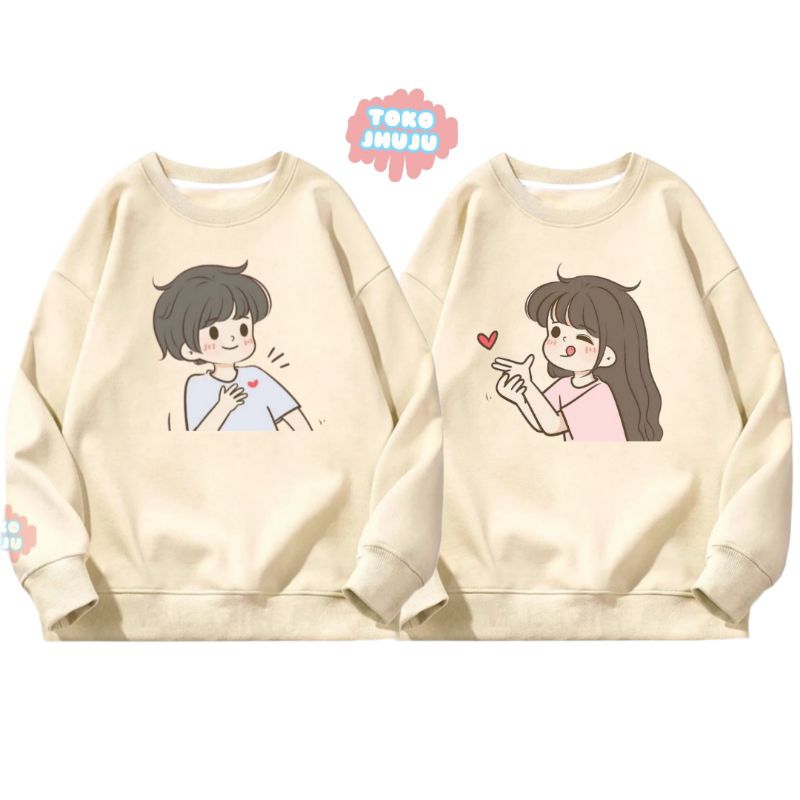 Sweater Couple  Pasangan Karakter Kartun Cewe Cowo Sablon Besar