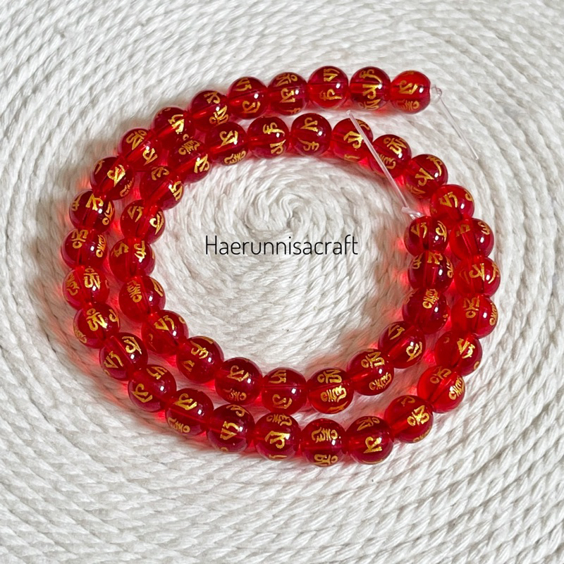 Batu Merah Transparan Agate Mantra Tibet Bahan Gelang Batu Alam 8mm dan 10mm