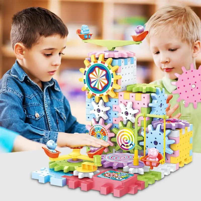 Building Blocks Gears Puzzle Bricks DIY Mainan Susun Blok Putar Elektrik