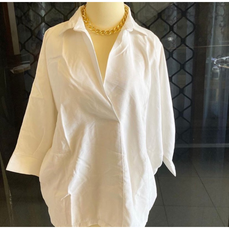 KEMEJA PUTIH POLOS WANITA V NECK MURAH