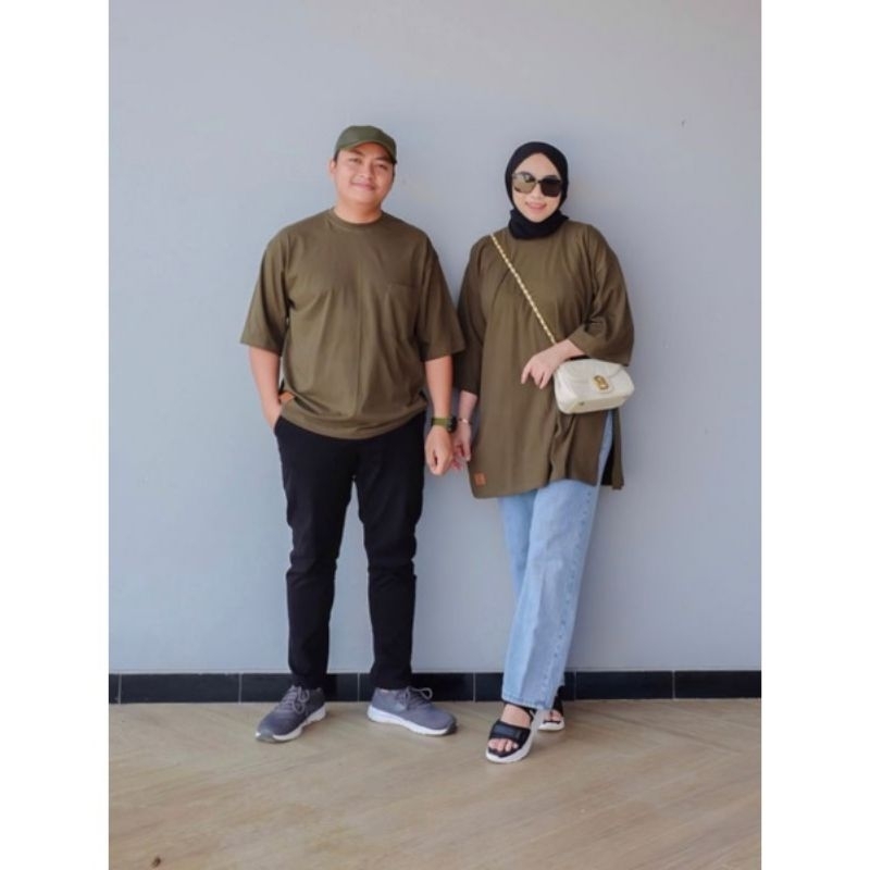 kaos couple poket segitiga dan oversize belah sampig