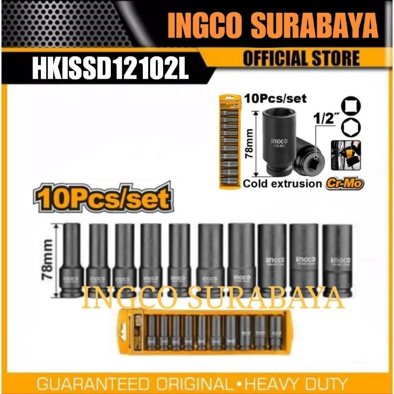 INGCO HKISSD12102L IMPACT SPCKET SET 1/2" 10PCS PAKET KUNCI MATA SOK SOKET SHOCK INCH