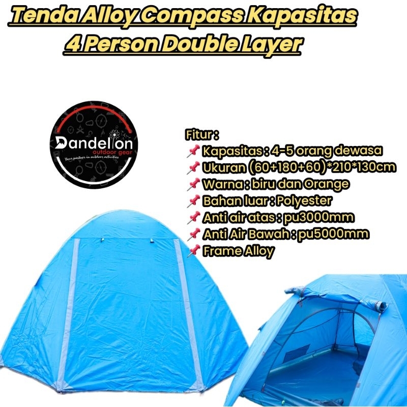 Tenda aluminium Alloy Compass Kap 4-5 orang dewasa Person Double Layer
