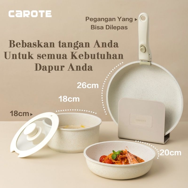 Carote Wajan Set Granite Putih Handle bisa dilepas