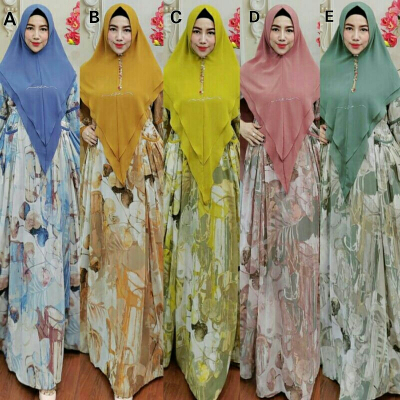 Gendis Syari March Abstrak by Cupin Gamis Set Syari Ceruty ORI Branded