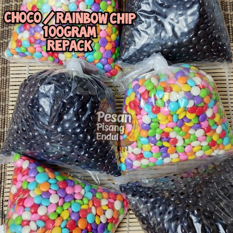 

Choco Chip Rainbow Chip Coklat butir merk elmer repack 100gram