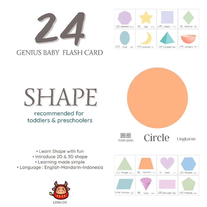 Flash card shape bentuk geometri bentuk 3d 3 bahasa kartu pintar anak