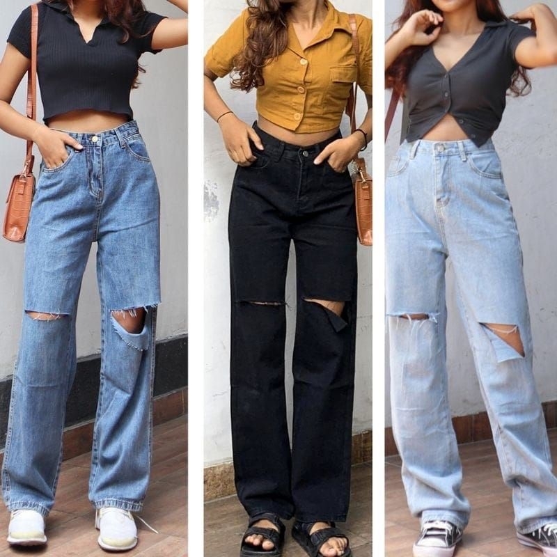 HIGHWAIST KULOT JEANS RIPPEDS SOBEK LUTUT KEKINIAN CELANA BOYFRIEND DENIM JEANS LUTUT SOBEK TERMURAH
