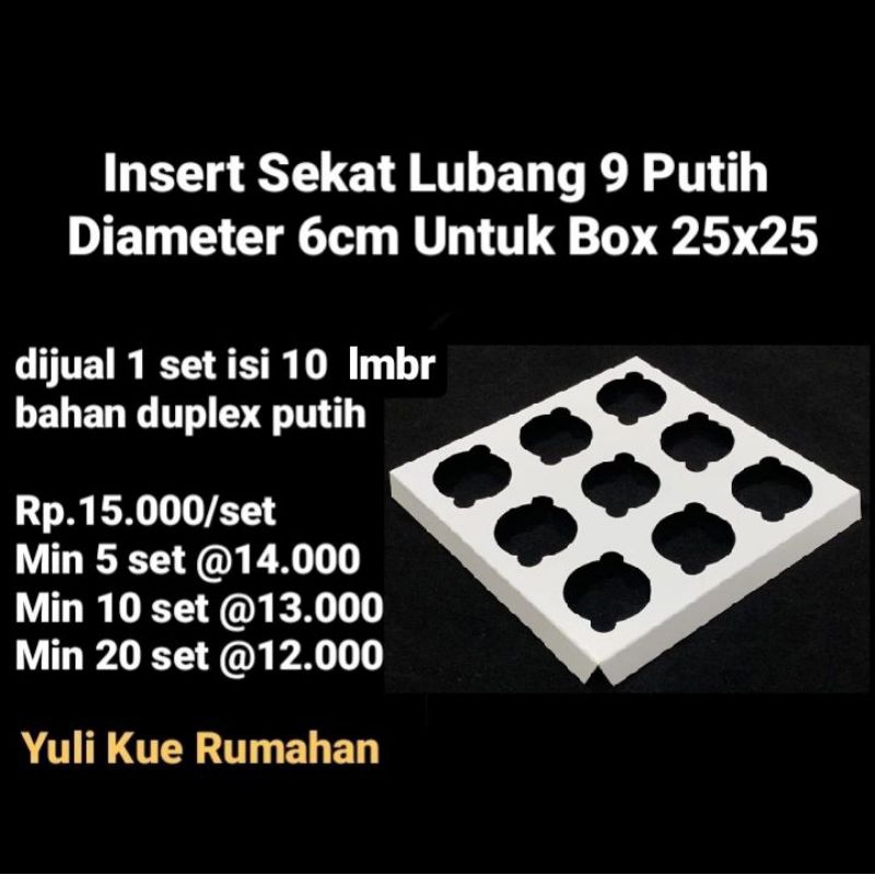 

Sekat insert lubang 9 putih diameter 6cm utk box 25x25cm dijual 1 set isi 10 lembar