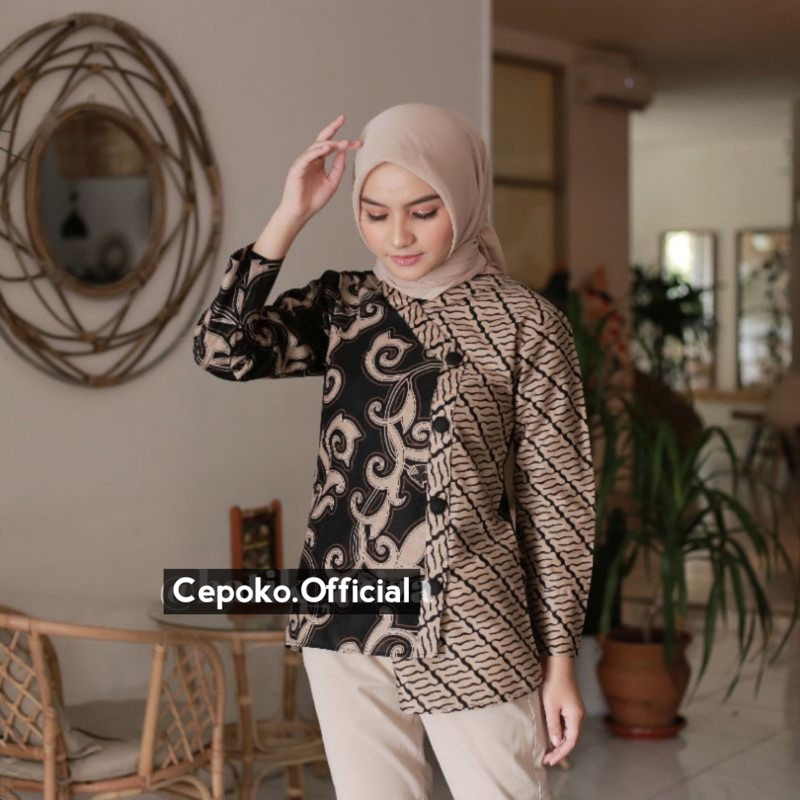 tey-17 Batik Wanita ASJ SA HRB026 Kenongo Kemeja Tosca Pendek