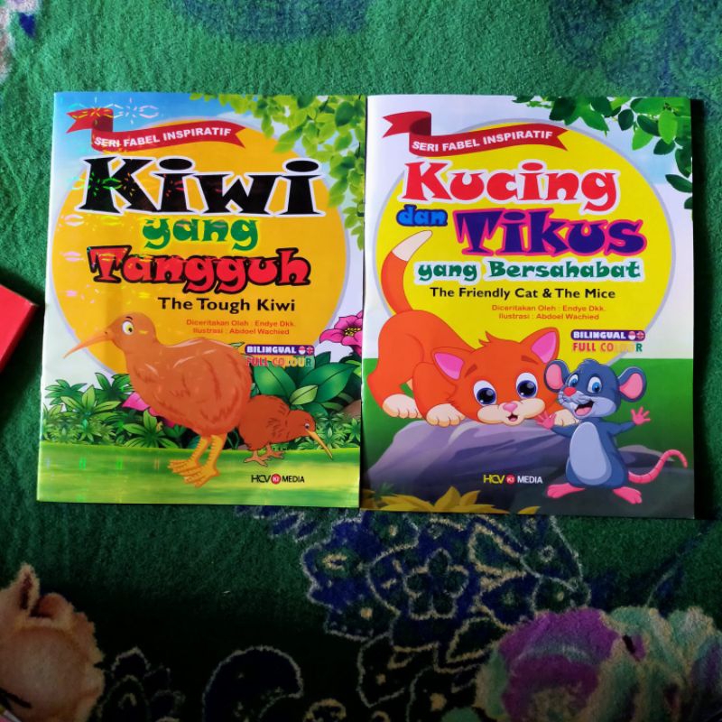 BUKU FABEL CERITA ANAK DAN DONGENG BINATANG KIWI YANG TANGGUH KUCING & TIKUS YANG BERSAHABAT BILINGU