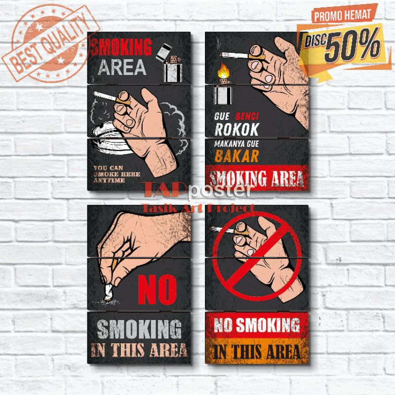 TAP Poster Kayu | Poster No Smoking Area | Pajangan Dinding | Hiasan Dinding | Wall Decor | Poster S