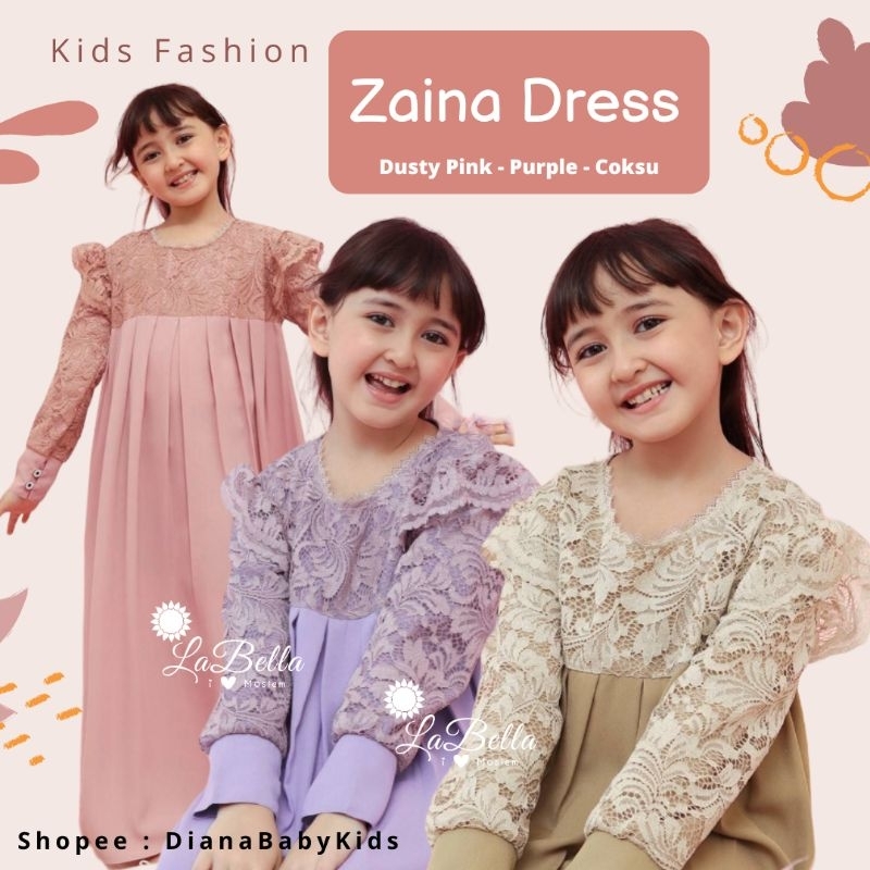 LABELLA Dress Anak Muslim ZAINA Gamis Brukat