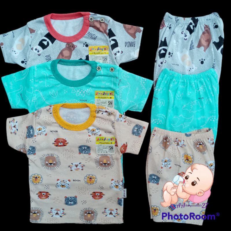 PRODUK TERBARU!!! 3Pasang Setelan Airin Lengan Pendek Kancing Bahu Ukuran Newborn S M L XL SNI