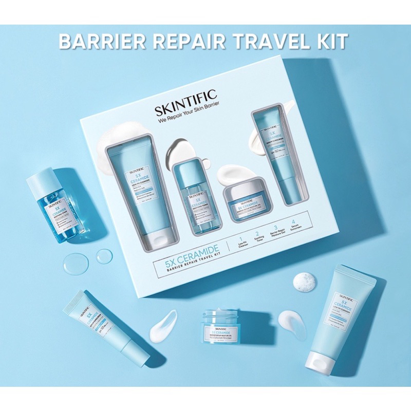 SKINTIFIC 5X ceramide travel kit skincare paket moisturizer+cleanser+soothing toner+serum sunscreen