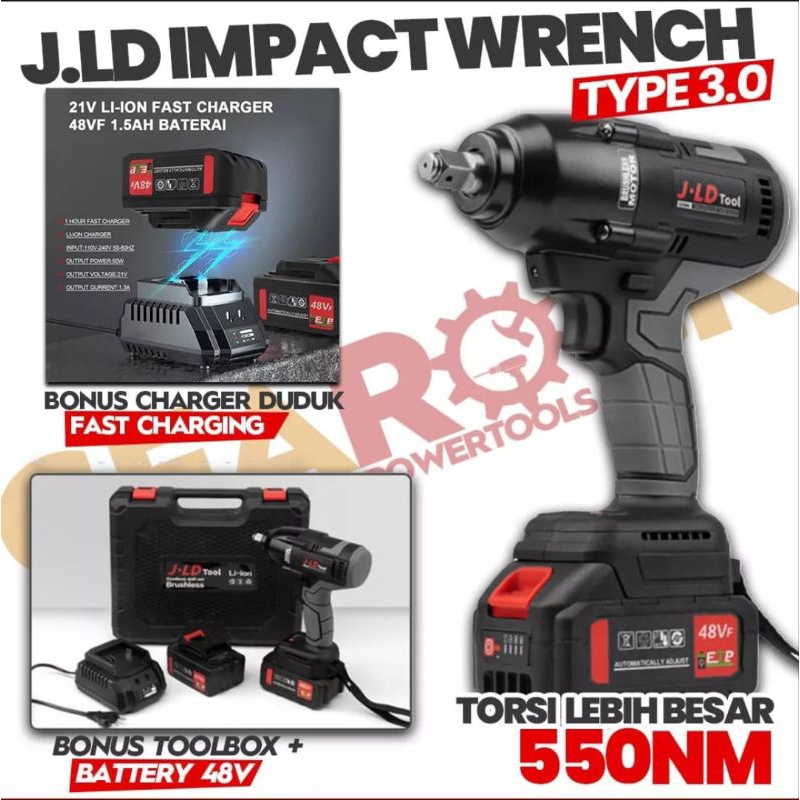 BISA COD] TORSI TERBESAR FAST CHARGING NEWN
JLD IMPACT WRENCH J-88F TYPE 3.0 TORSI 550NM /

cordless