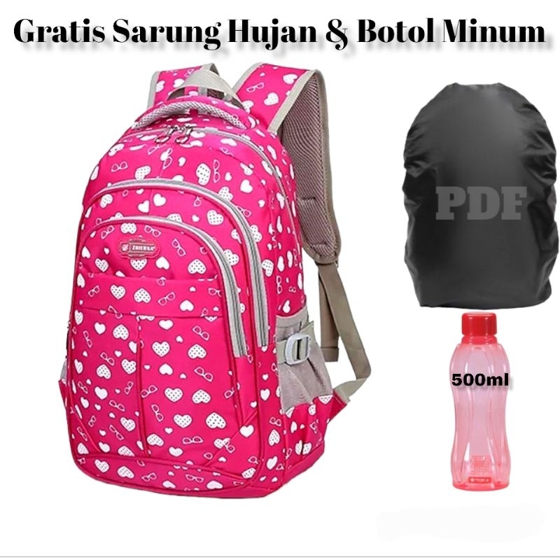 PDF Tas Ransel Wanita Love SD SMP Gratis Sarung Hujan Dan Botol Minum