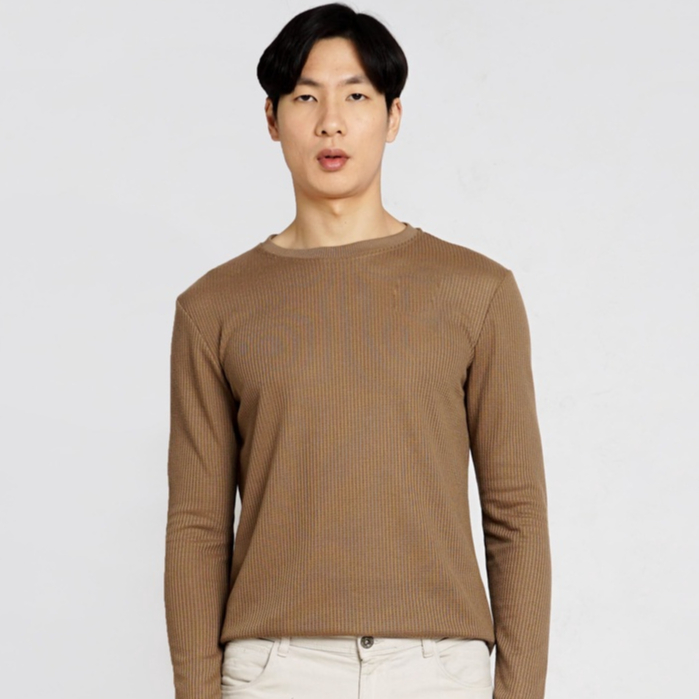Barzini ARTURO Kaos Pria Polos Knit Lengan Panjang Coklat
