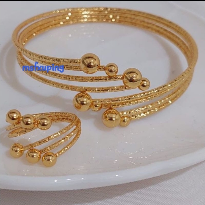 Xuping Set Perhiasan Gelang dan Cincin Lapis 24K E0927