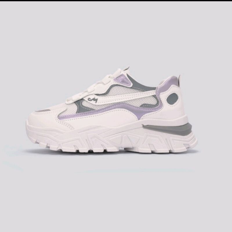 Sepatu Sneakers Sport Wanita Import Style Korea - Sepatu Sekolah Putih Ungu Olahraga