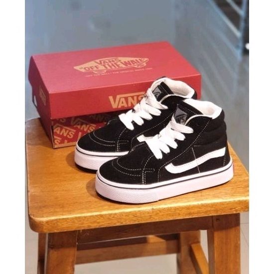 Sepatu Vans Anak Old Skool Tinggi Hitam Sekolah Sepatu Anak Laki Laki Perempuan Unisex Sepatu Kanvas Premium Bnib