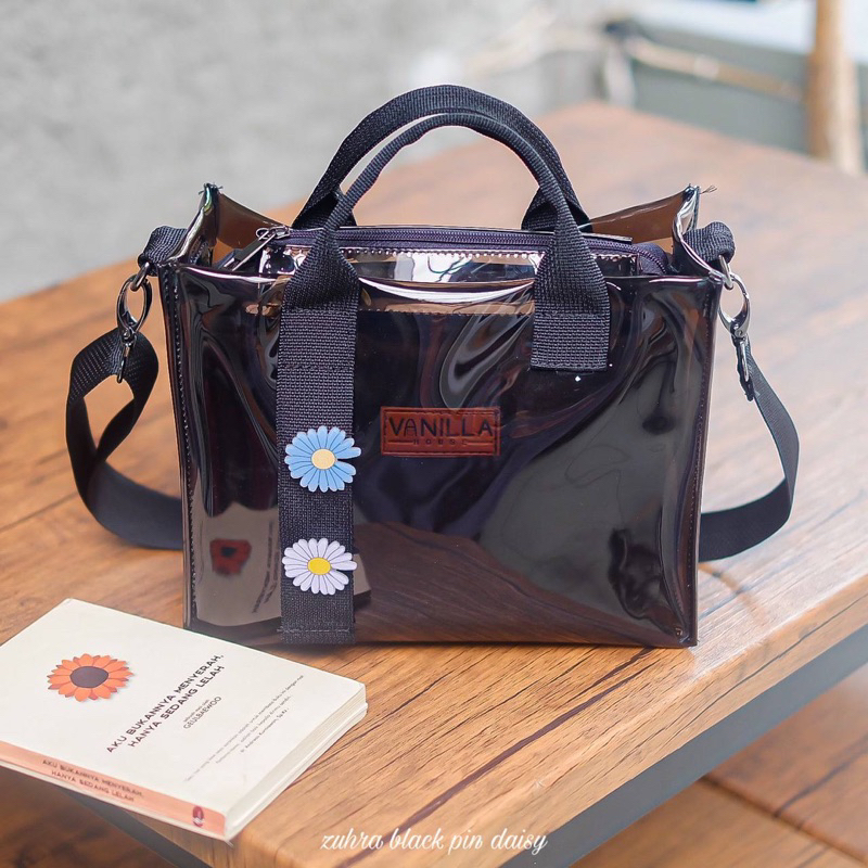 TAS MIKA PVC CLEAR BAG VANILLA HOUSE ZUHRA BLACK BAG GENDONG LUCU CANTIK SIMPEL VINTAGE KULIT SINTET