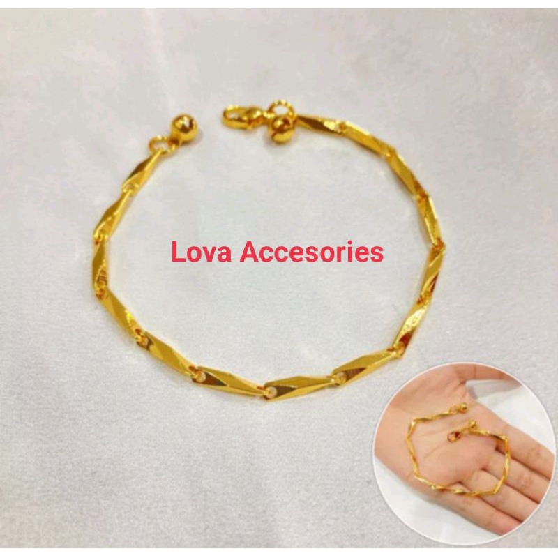 Gelang Titanium Motif Rantai Padi Gold