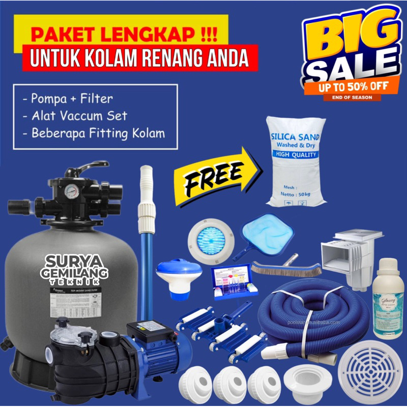 Paket Mesin Filter Pompa Kolam Renang Vacum Pembersih Kolam Renang Peralatan Kolam Renang Lengkap