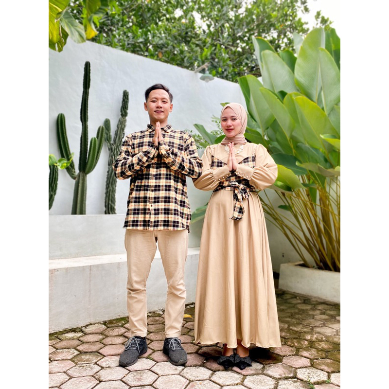Gamis Leony couple with kemeja flanel premium handmade Pujadi project